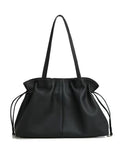 The Leather Tote, front view in black