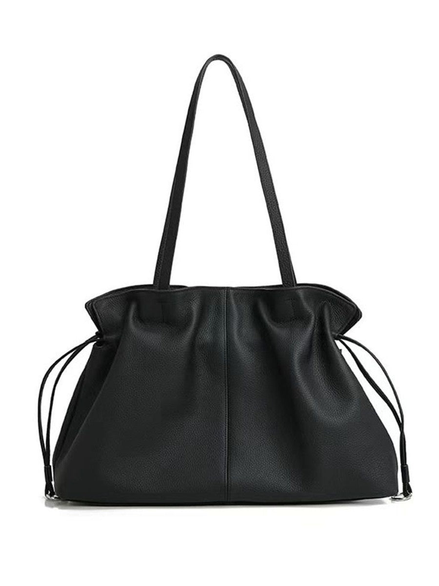 The Leather Tote, front view in black