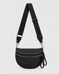 The Kelaino Crossbody, front view in black