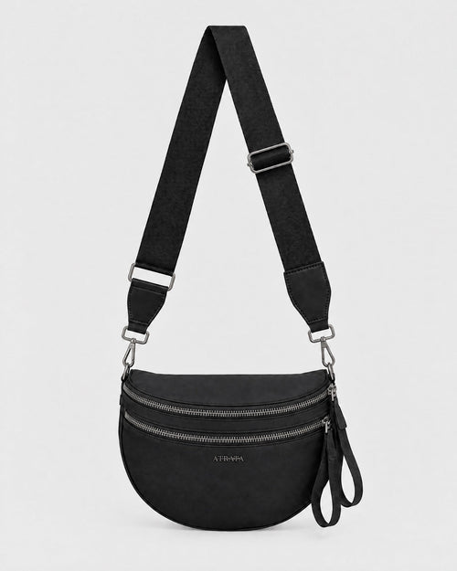 The Kelaino Crossbody, front view in black