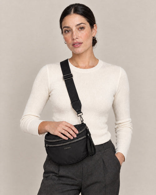The Kelaino Crossbody, worn across the body