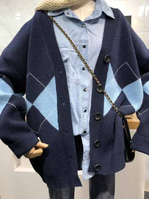 The Argyle Cardigan in navy