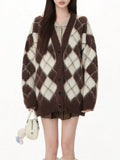 The Chocolate Argyle Cardigan in chocolate