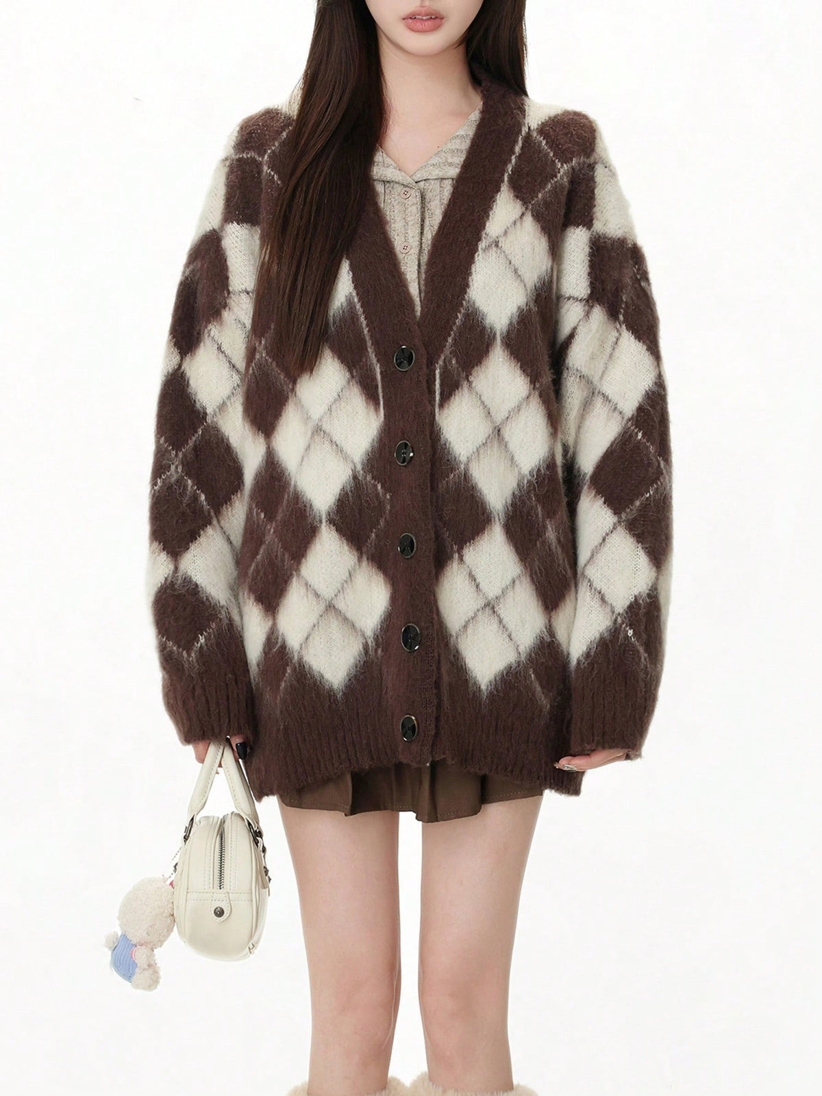 The Chocolate Argyle Cardigan in chocolate