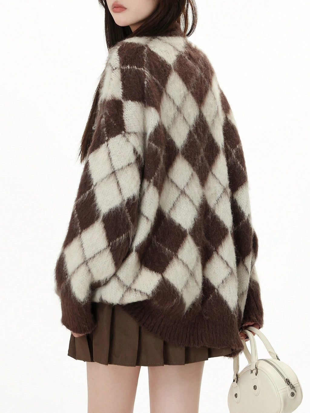The Chocolate Argyle Cardigan in chocolate
