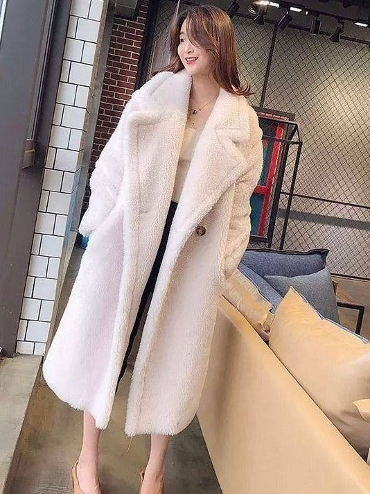 The Long Teddy Coat in cream