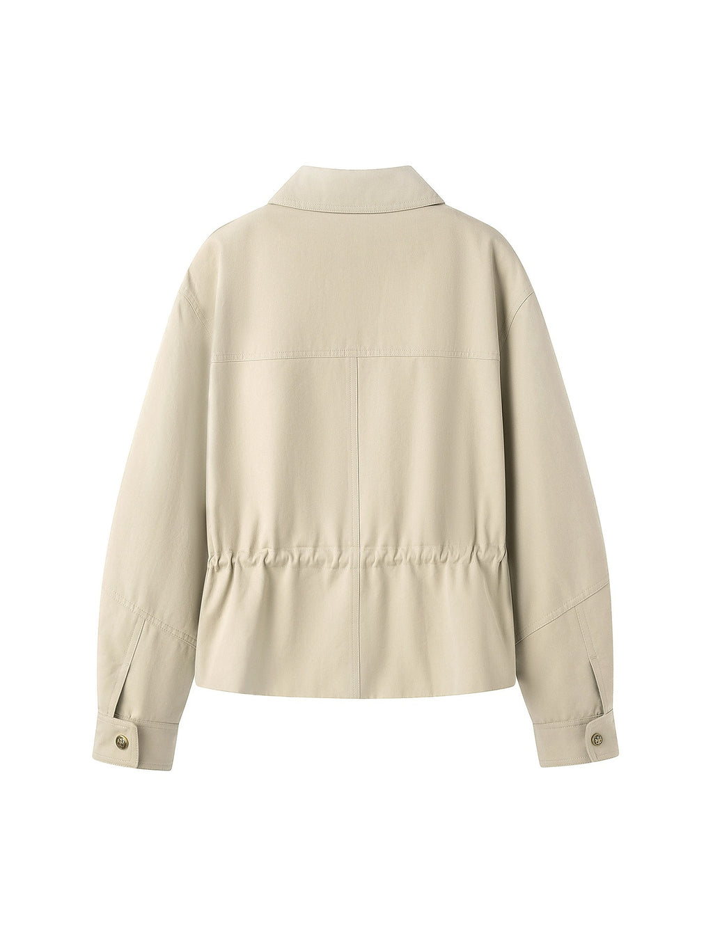 The Utility Jacket, back view, showing the drawstring waist